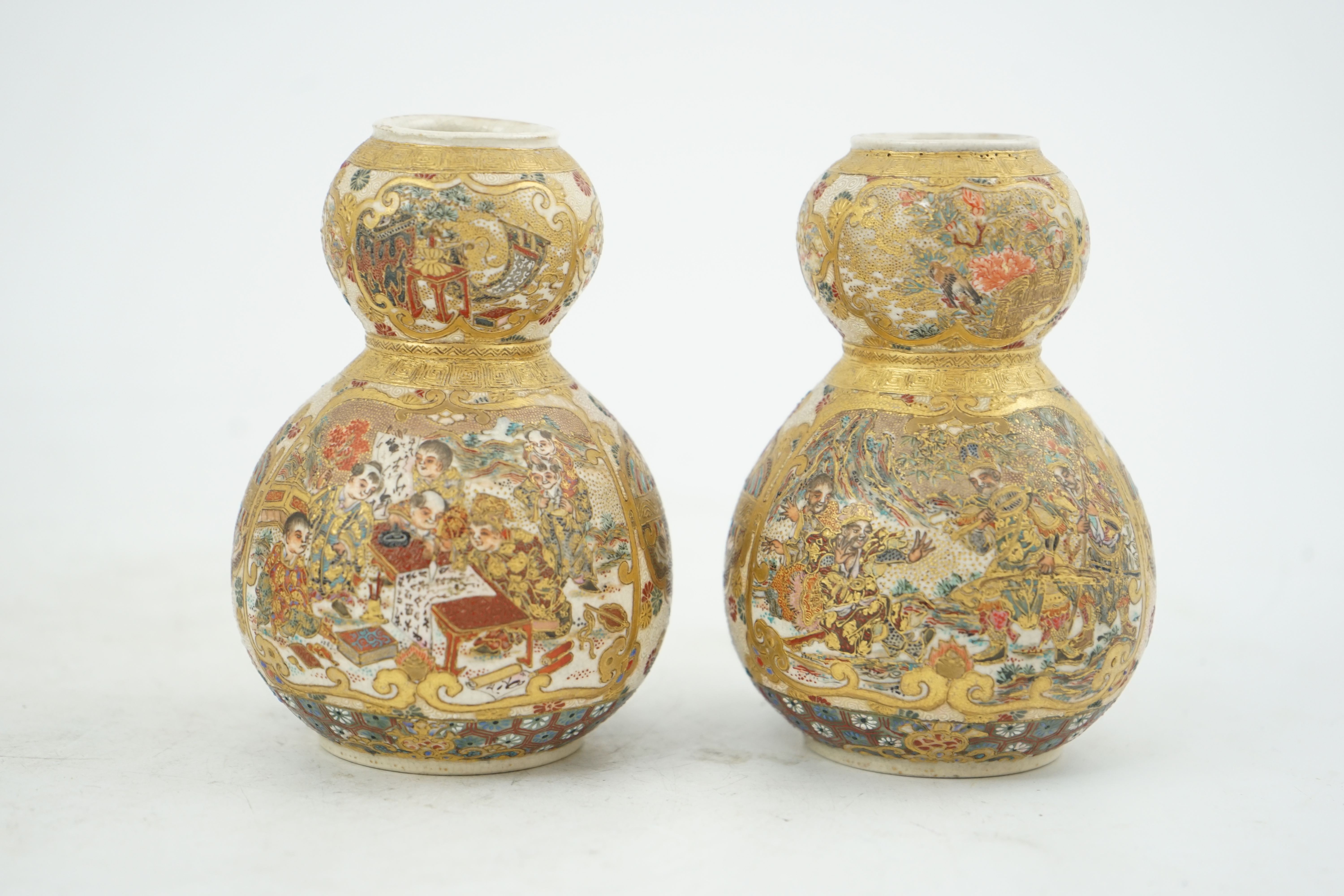 A pair of Japanese Satsuma double gourd-shaped miniature vases, early 20th century